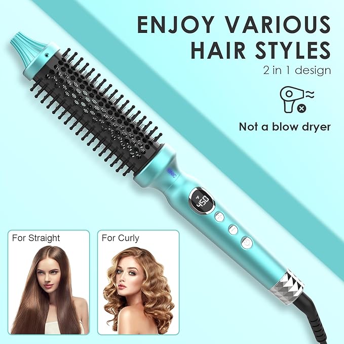 1 1/4 Inch Thermal Brush Negative Ion Heated Round Brush Dual Voltage 12 Temperature Settings Curling Hairbrush for Bangs Medium Shoulder Hair (1.25 Inch Barrel 1.85 Inch Bristles)