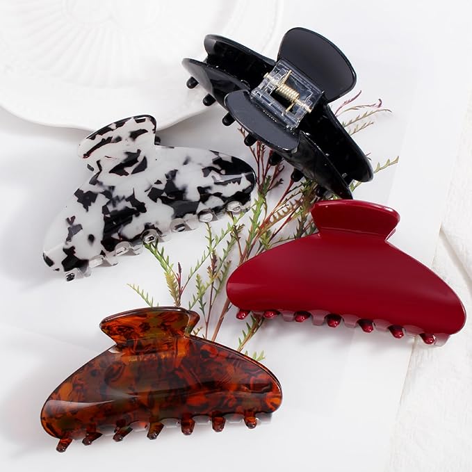 4Pcs Large Acrylic Hair Claw Clips for Women Girls - Cute Cherry Red Claw Clips for Thick Hair, Strong Grip Non-Slip Barrettes Clips