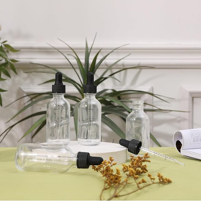 24 Pack, 2oz Glass Dropper Bottle, Preety Texture Tincture Bottles with Precise Scales Eye Droppe, for All Kinds Of Mixed Liquids,Leak-Proof Design for Easy Travel (Clear)