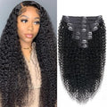 Curly Clip In Extension Human Hair 3C 4A Kinky Curly Clip Ins Full Head for Black Women Brazilian Remy Human Hair Natural Color 8Pcs with18clips 120g/Set (28 inch, curly wave)