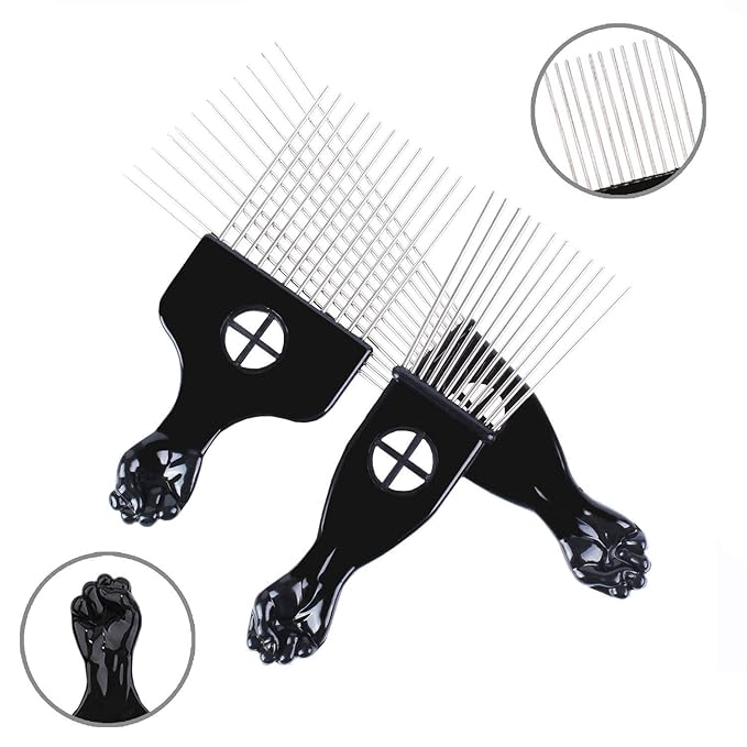 6Pcs Afro Picks Metal Hair Combs, 3 Sizes Steel Teeth Hair Pick for Curly, Coily, Natural Hair, Detangling & Styling Comb for Men Women (Black)