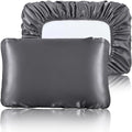 SiinvdaBZX Dark Grey Satin Pillowcase Standard/Queen Size Set of 2, Silky Travel Elastic Band Satin Pillow Case for Hair and Skin, Soft Portable & Fit for Various Pillow
