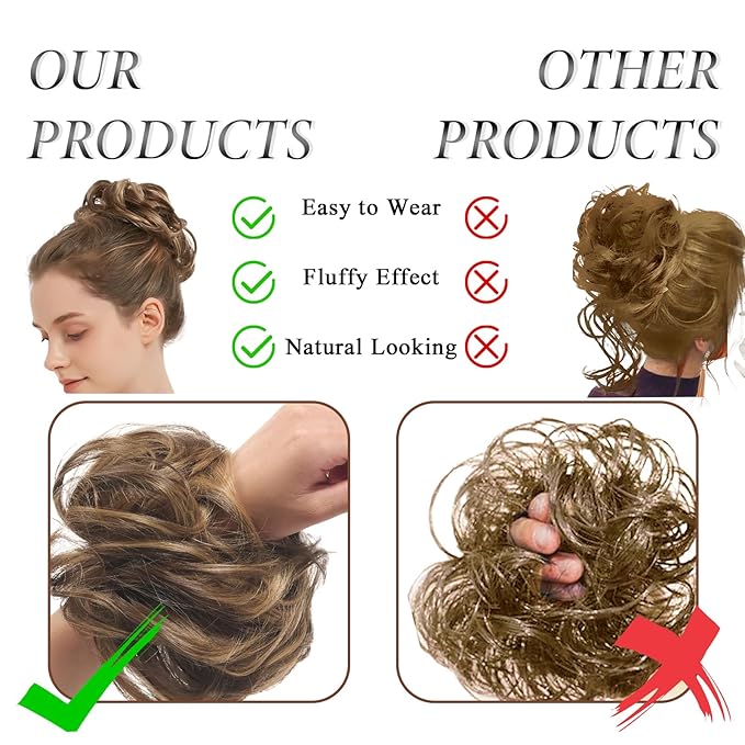 Large Messy Bun Hair Piece Curly Synthetic Extensions Scrunchies Fake Chignon Updo Hairpieces for Women Beige Bronde Mixed Chestnut Brown