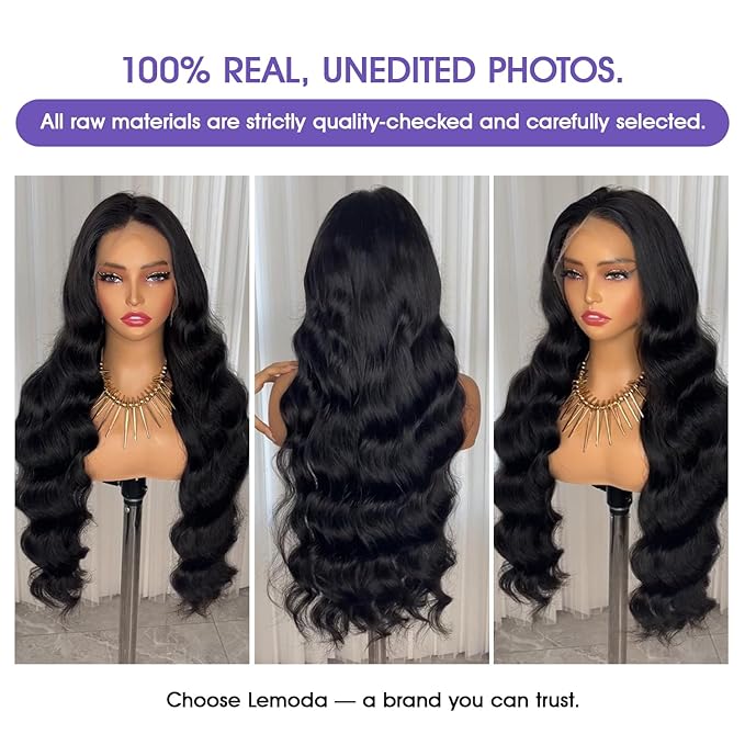 Lemoda Full 13x6 Lace Frontal Virgin Human Hair Wigs 15A Body Wave Full 13x6 HD Transparent Lace Front Wigs 210% 20Inch Brazilian Pre Plucked With Baby Hair
