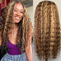 Highlight Ombre 13x6 Lace Front Wig Human Hair Deep Wave Honey Blonde Glueless HD Transparent Lace Frontal Wigs for Women 180 Density Human Hair (highlight ombre deep wave, 26 inch)