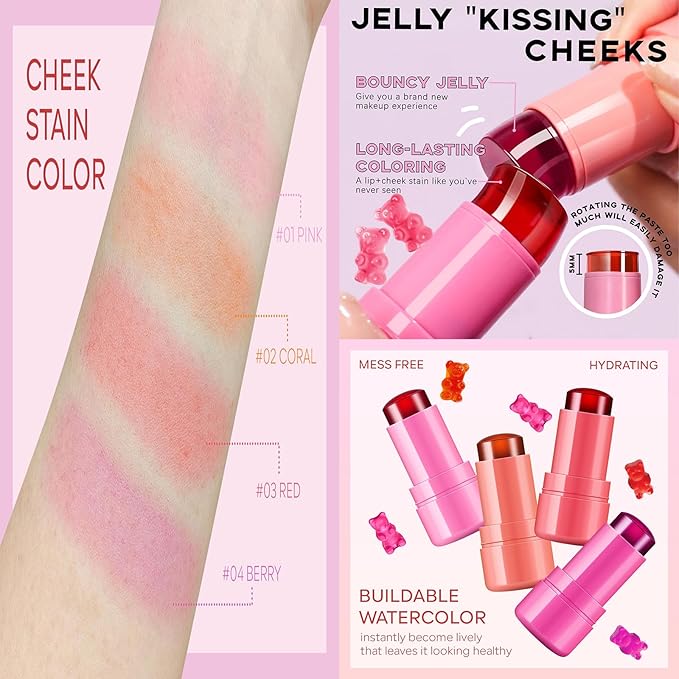 Milk Jelly Blush - Milk Blush - Sheer Cheek & Lip Stain，Long Lasting Milk Jelly Tint Have Transparent & Bright Colors (#3 coral)