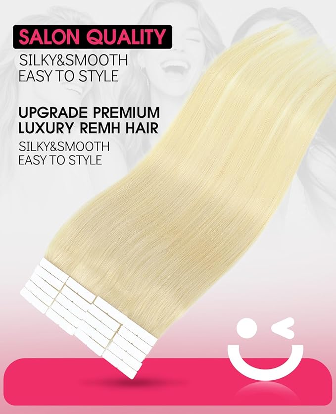 Youngsmile Injection Tape in Hair Extensions Human Hair #60 Platinum Blonde Invisi Edge Extensions 20pcs 45g 20 Inch Injected Tape in Hair Extensions Real Human Hair (#60,20'')
