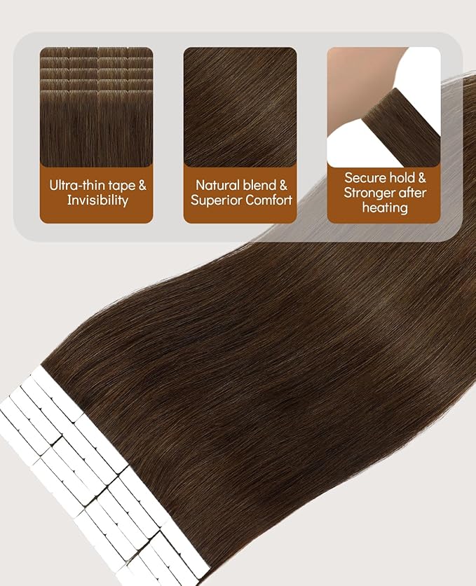 VINBAO Invisi Edge Tape in Extensions Human Hair Chocolate Brown 14in 40g 20pcs Injection Tape-in Hair Extensions Seamless Injected Tape Ins 14inch #4