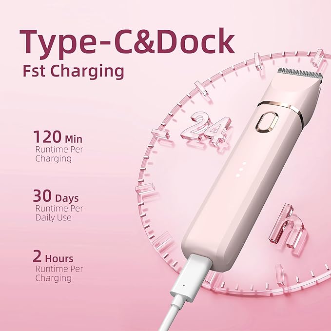 Trimmer for Women: 3 in 1 Gentle Painless Electric Razor for Women,120min Cordless Runtime,USB Charge Dock,IPX7 Waterproof Wet & Dry Use Portable Facial Razor with Ceramic Blade Travel Grooming Kit