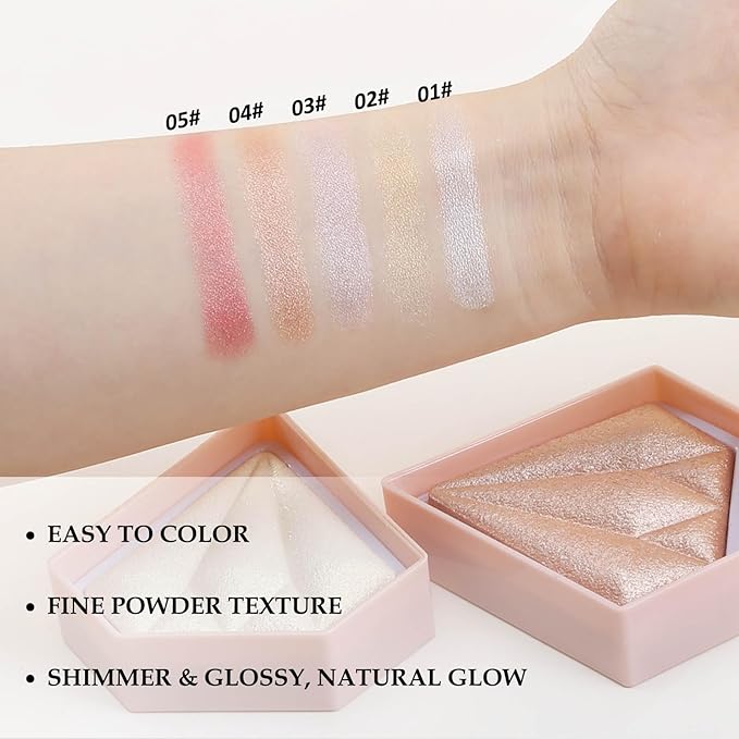 Boobeen Highlighter Makeup Palette, Baked Highlighter Bronzer Powder Palette, Shimmer Illuminator Contour Highlighter Powder for Face, Pearl Shine Shades Waterproof Long Lasting