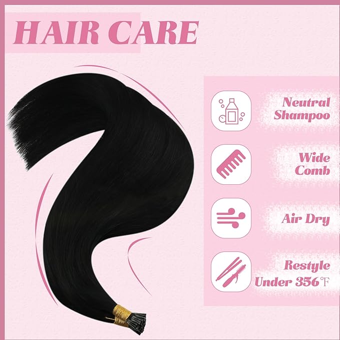 YoungSee I Tip Hair Extensions Black I Tip Extensions Jet Black 50g Itip Hair Extensions 16In Itips Hair Extension Real Human Hair Straight 80s Cold Fusion Hair Extension for Black Women