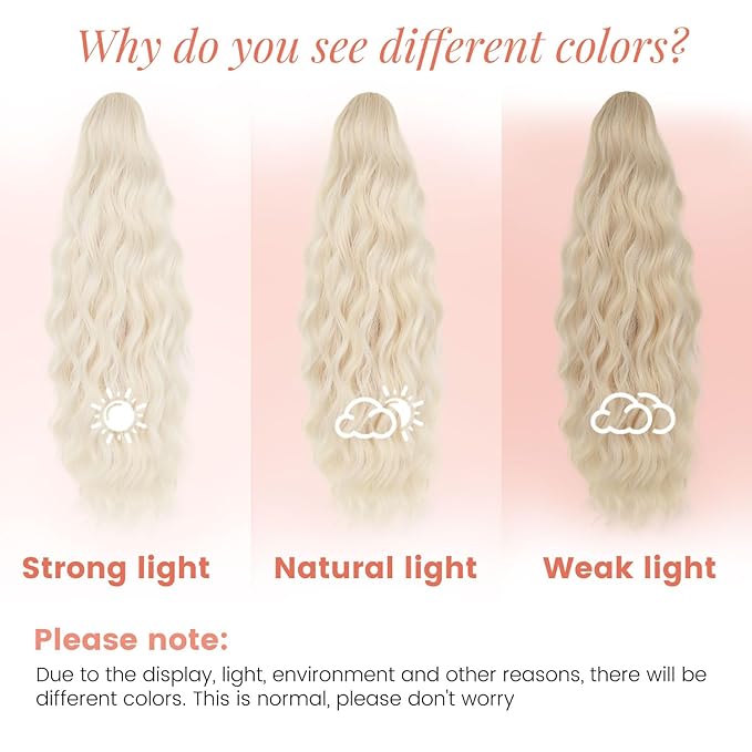 Claw Wavy Ponytail Extension 18 Inch for Women Curly Pony Tail Clip in Hair Extensions Shoulder Length Fluffy Natural Looking Synthetic Hairpiece for Daily Use (Ash Blonde)
