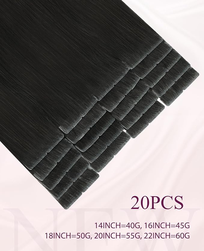 Pinkpearl Invisible Tape in Hair Extensions Human Hair, 20pcs 20inch 55g #2 Dark Brown Injection Tape in Extensions Real Remy Straight Seamless Silky Human Hair Injected