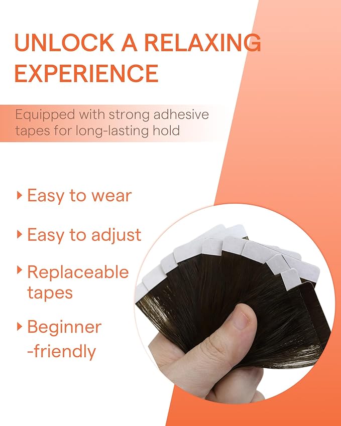 Sunny Hair Tape in Hair Extensions Real Human Hair Invisible Remy Hair Extensions Tape ins for Women Darkest Brown Ombre Medium Brown Balayage 20 inch 25G