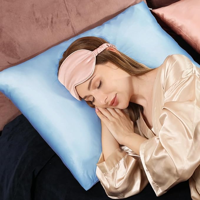 Adubor 100% Mulberry Silk Pillowcase for Hair and Skin with Hidden Zipper, Both Side 23 Momme Silk, 900 Thread Count (20x26inch, Standard Size, Sky Blue, 1pc)