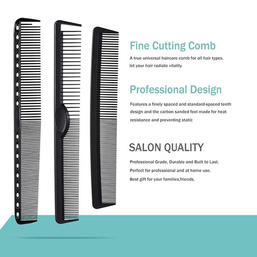 6 Pieces Carbon Fiber Hair Combs Set, General Styling Grooming Combs, Anti Static Heat Resistant Hairdressing Comb, Fine and Wide Tooth Hair Barber Rat Tail Comb