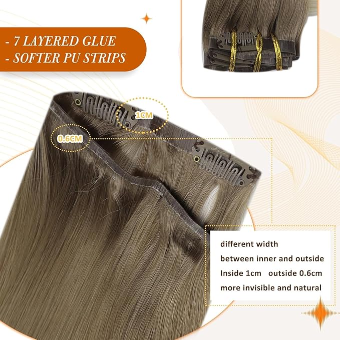 Full Shine Seamless Clip in Hair Extensions Human Hair Ombre Blonde Hair Extension Clip ins Ombre Light Brown to Platinum Blonde Hair for Women 14 Inch 8 PCS 120 Grams