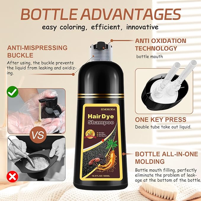 Instant Light Brown Hair Dye Shampoo for Vibrant Hair Color, Natural Herbal Hair Color Shampoo Hair Dye, 3 in 1 Coloring & Care Formula Lasts 3-4 Weeks, Easy & Quick to Use for Women Men, 500ML