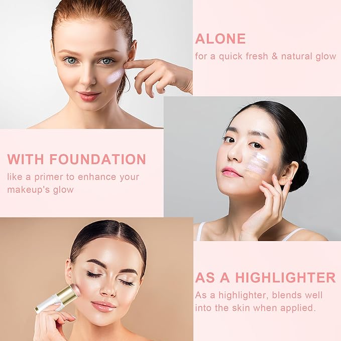 Ponhey Highlighter Makeup Stick for Face and Body, Non-greasy Finish,Delivers a Natural Glow, Long Lasting Waterproof Pearl White Glimmer Glow Sparkly Glitter Body Shimmer