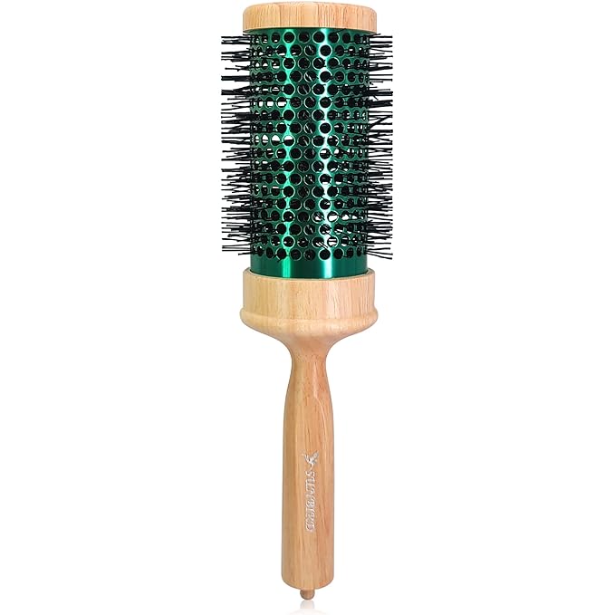 SUNBIRD Round Brush for Blow Drying - Wood Handle Professional Blowout Brush with Aluminium Ceramic Ionic Thermal Barrel for Smooth Hair, Volume & Heat Wave Curly Styling (Outer Diameter2.75Inch)
