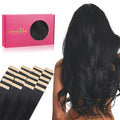 WENNALIFE Tape in Hair Extensions Human Hair, 20pcs 60g 26 inch Jet Black Remy Hair Tape in Extensions Skin Weft