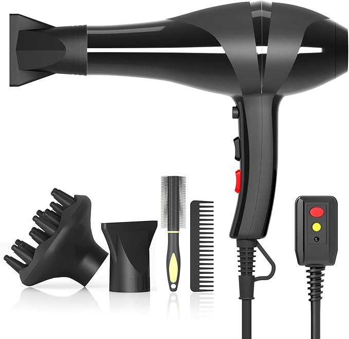 Hair Dryer, Professional Ionic Blow Dryer with Diffuser for Curly Hair,2400W Powerful Fast Drying Hairdryer Blowdryer for Women Men Home Salon Hair Styling,Constant Temp Low Noise
