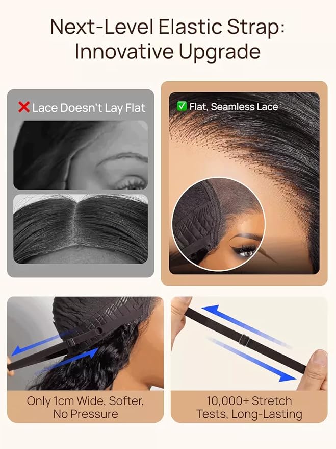 Julia Hair No Slip Yaki Straight 7x5 Lace Closure Glueless Drawstring Wig Flexible Mesh Cap Bye-Bye Slip Pre Cut HD Lace Front Pre Everything Bleached Knots Wear and Go Wig,Zero Slip Hold 16 Inch