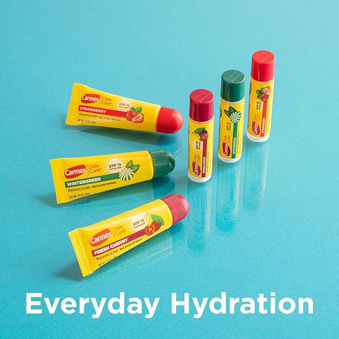 Carmex Daily Care Moisturizing Lip Balm Pack, SPF 15, Multi-Flavor Lip Care Variety Pack Bag, 9 Count (3 Tubes, 6 Sticks)
