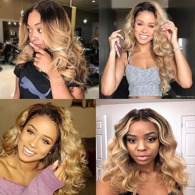 Ombre Blonde Bundles Human Hair 1b27 Body Wave Bundles 18 20 22 Inch 2 Tone Black and Honey Blonde Body Wave Bundle Brazilian Virgin Soft and Silky Remy Hair Extensions 150g