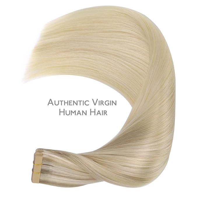 WENNALIFE Tape in Hair Extensions Human Hair, 20pcs 60g 26 inch Ombre Ash Blonde to Golden Blonde Balayage Platinum Blonde Remy Hair Extensions Straight Human Hair Tape in Extensions Skin Weft Tape