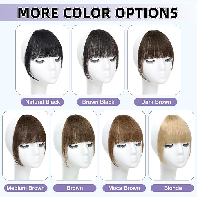 Clip In Bangs for Women, Moca Brown French Bangs Hair Clip with Temples, 100% Real Human Hair Layered Curved Fringe for Halloween and Daily Use(Moca Brown, French Bangs)