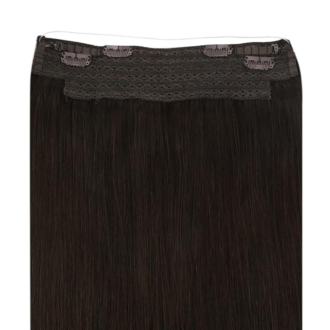 YoungSee 130G Dark Brown Wire Hair Extensions for Women Brown Invisible Wire Human Hair Extensions Darkest Human Hair Fish Line Long Straight Hair 22Inch