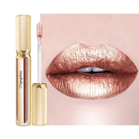 Nude Lipsticks for Women Metallic Lipstick Long Lasting Non Stick Cup Lip Gloss, Shimmer Lightweight Hydrating Full Coverage Lip Color, DP117 Coconut