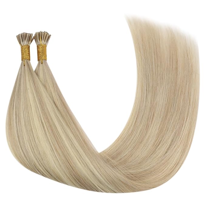 YoungSee I Tip Hair Extensions Blonde I Tip Hair Extensions Human Hair Ash Blond with Blonde Highlight Itip Hair Extension 18 Inch 60s 50g I-Tips Human Hair Extension Natural Looking