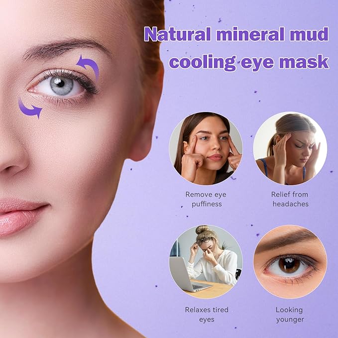 Cooling Gel Eye Mask Reusable Cold Eye Mask, Frozen Eye Mask Ice Eye Compress Ice Pack, No Freeze, Cool Relaxation, Comfort Snug Fit, Eye Cover Ice Mask with Mineral Mud for Office, Home, 2PCS