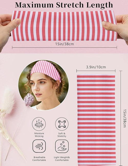 4 Pack Wide Striped Headbands for Women Non Slip Soft Cloth Fabric Headbands Hair Accessory Wear for Yoga Fashion Running Sports