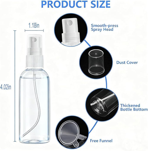 4 Pack 1 Oz (30ml) Mini Spray Bottles Clear Travel Size Spray Bottles Leak Proof with Funnels and Labels