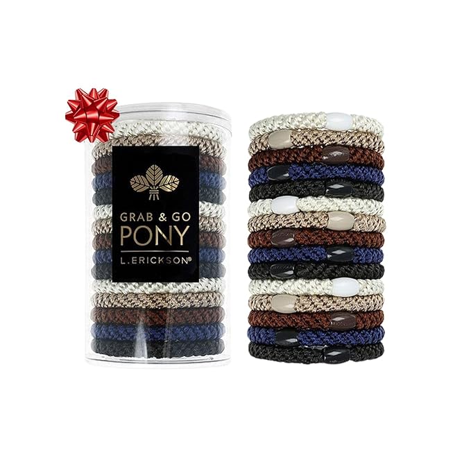 Brown and Black Hair Ties for Thick Hair, Grab & Go Pony Tube, 15 Pack, Nouveau Neutrals, Thick No-Crease Bands with Strong Hold, Damage-Free Design, Modern Neutral Mix | L. Erickson