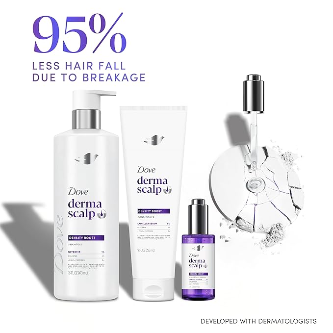 Dove Derma Scalp Density Boost 3-in-1 Scalp Serum 1 ct with Prebiotic Glycerin, Zinc + Peptides, and Niacinamide for Breakage and Hair Thinning 2 oz
