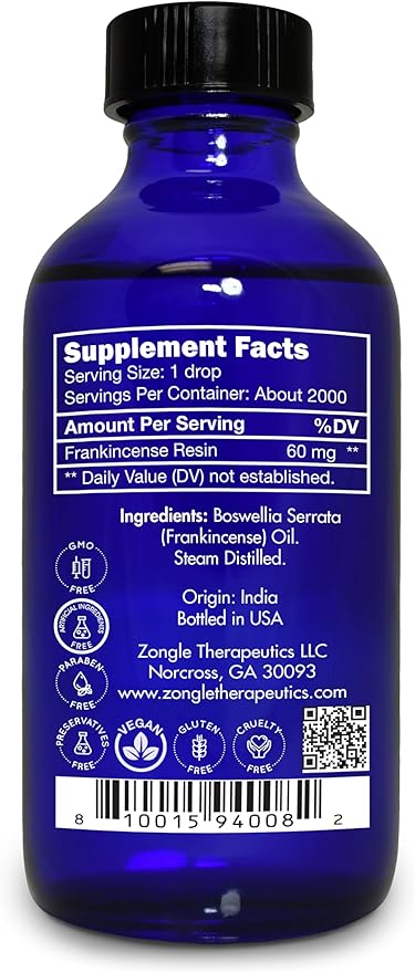 Frankincense Essential Oil, Edible, for Face, Dark Circles – 100% Pure, Frankincense, Resin, Oil, Boswellia Serrata by Zongle Therapeutics, 4 OZ