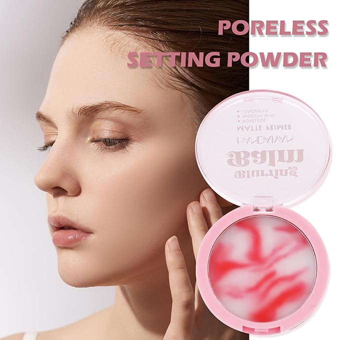 Beauty Poreless Setting Powder, Two Color Cream Translucent Lightweight Oil Control No Sebum Loose Face Powder,Waterproof&Long-Lasting Natural Matte Primer,Makes Skin Downy