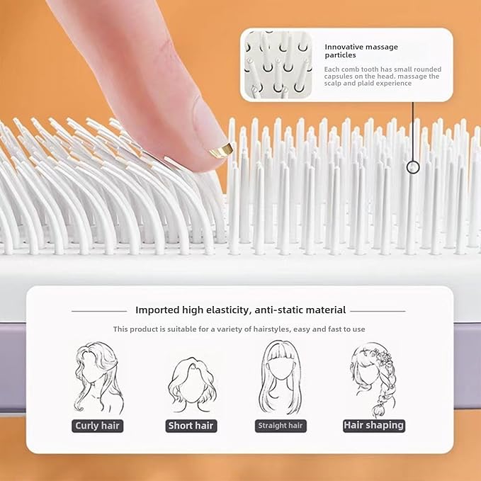 Anti-Static Self Cleaning Hair Brush,Easy Clean Retractable Hair Brush,Cleaning Retractable Massage Comb for Effortless Hair Removal and Cleaning (Grey)