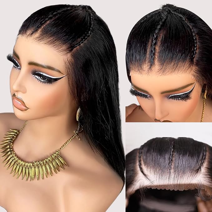 250% Pre Braided Wig Glueless Wigs Human Hair Pre Plucked Pre Cut for Women 9x6 Silky Straight HD Lace Front Wigs Human Hair Pre Everything Glueless Pre Plucked Bleached Knots Lace Front Wig