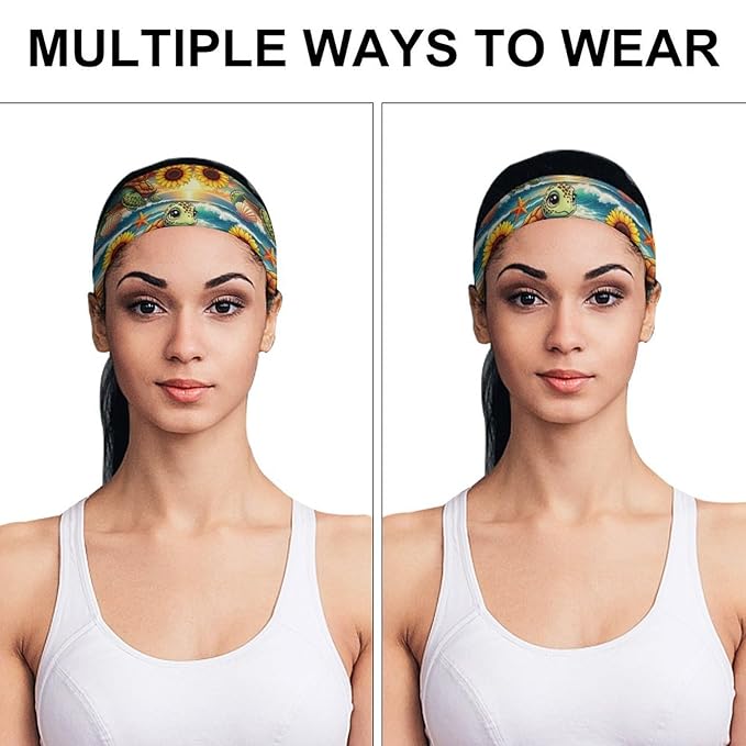 Sunflower Beach Turtle Headbands for Women, Men Elastic Soft Hair Bands for Workout, Yoga, Running, Fitness