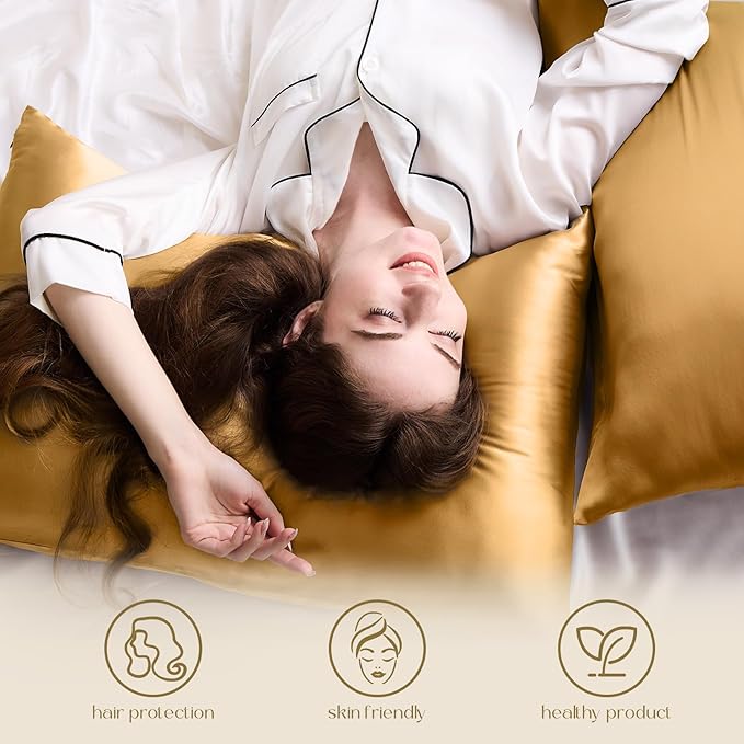 ZIMASILK 100% Pure Mulberry Silk Pillowcase for Hair and Skin Health,Soft and Smooth,Both Sides Premium Grade 6A Silk,600 Thread Count,with Hidden Zipper,1pc (Queen 20''x30'',Golden)