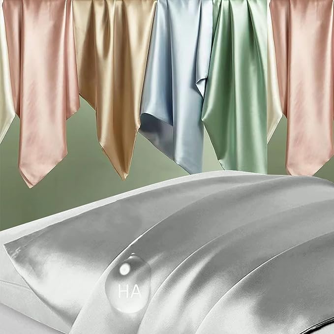 Mulberry Silk Pillow Cases Queen Size, Silk Pillowcase for Hair and Skin, Both Sides Natural Silk Satin Pillowcase for Sleeping Women with Zipper, Gifts for Women Men, Silver Grey