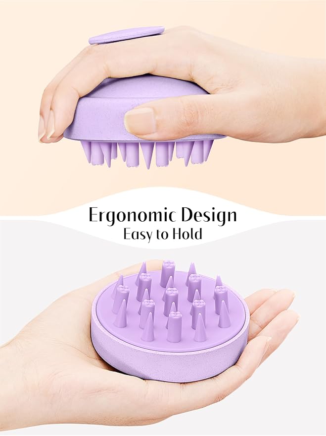 HEETA Hair Scalp Massager for Hair Growth, Shampoo Brush, Scalp Scrubber Exfoliator with Soft Silicone Bristles for Dandruff Removal to Relieve Stress, Wet Dry Use Updated Material, Purple