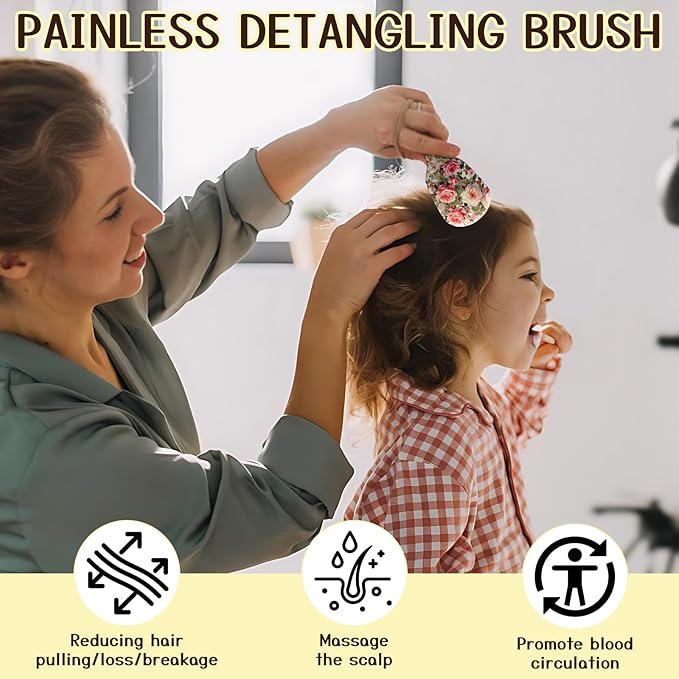 Mini Hair Brush,Cute Detangling Travel Hair Brush,Soft Bristles for Effortless Tangle Removal,Detangler Hairbrush for Women Men Boys Girls Kids Wet Dry All Hair Types (Pink White Roses, Mini)