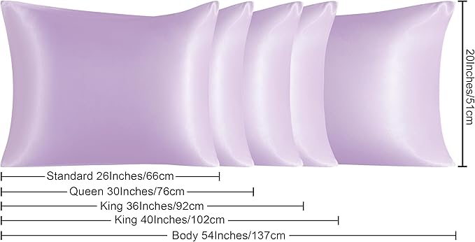 NTBAY 2 Pack Satin Standard Pillowcases for Hair and Skin, Luxurious and Silky Pillow Cases with Envelope Closure, 20x26 Inches, Light Purple