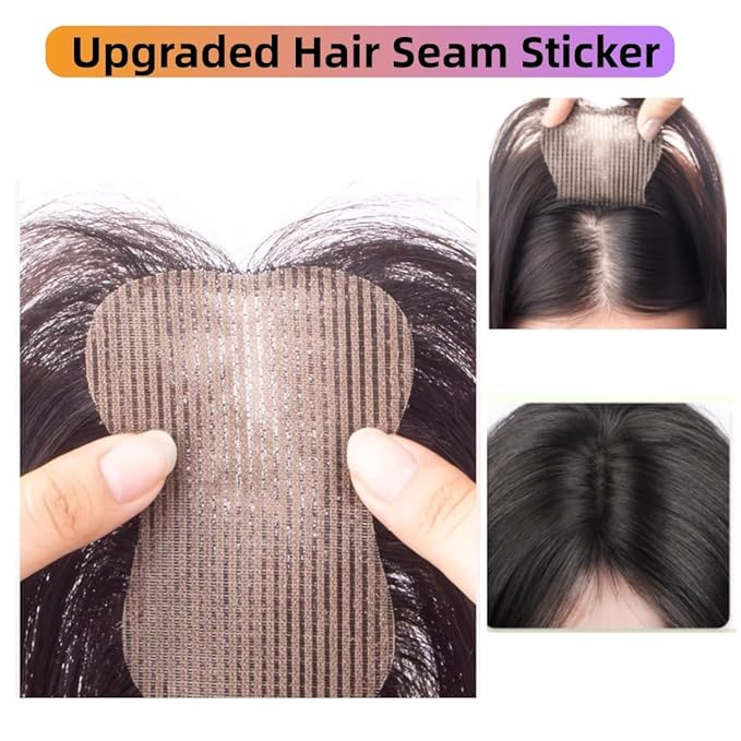 Anemone 100% Real Human Hair Topper No Need Clips Magic Paste Hair Seams 7x10cm Skin Base Fringe Bangs Easy to Wear (1B French Bangs)